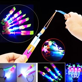 10pcs Amazing Led Light Arrow Rocket Helicopter Flying Toy; Party Fun Gift; Slingshot Flying Copters Birthdays Thanksgiving Christmas Day Gift ;