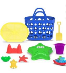 Play Day Beach Basket Set, 10 Piece Sand Toy Set