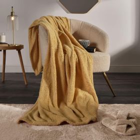 Teddy Fleece Blanket Large Throw Over Bed Plush Super Soft Warm Lightweight for Sofa Couch Bed Travel Outdoor Camping Ochre Yellow Mustard 50x60