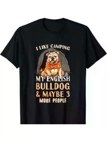 English Bulldog Outdoor Outfit & English Bulldog Camping Gift Unisex T-Shirt, All-Season, Family T-shirt (Color: Black, size: XL)